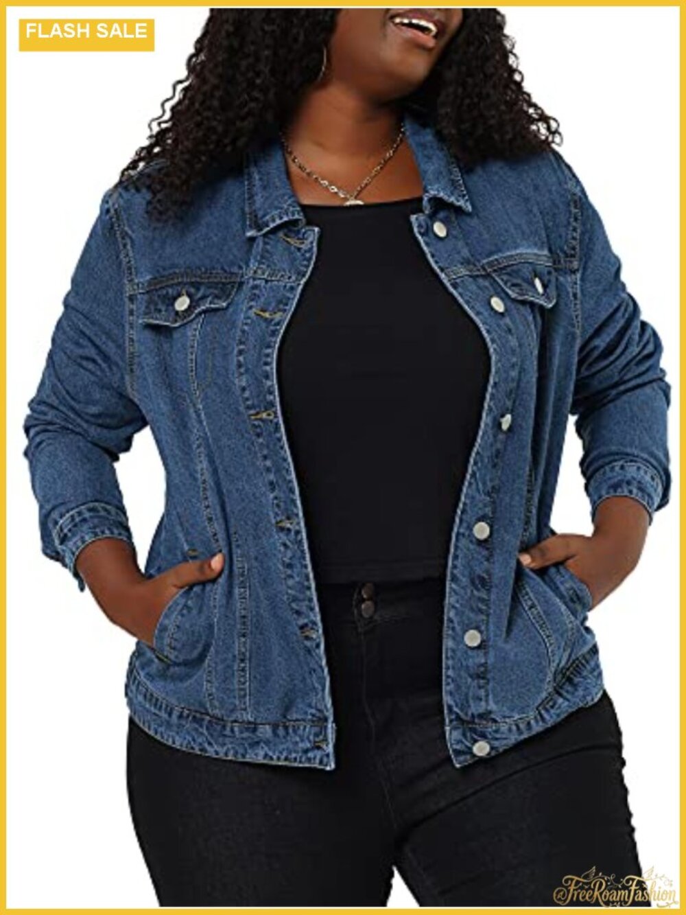 Plus Size Washed Denim Jacket Button Front Long Sleeve Cotton Blend